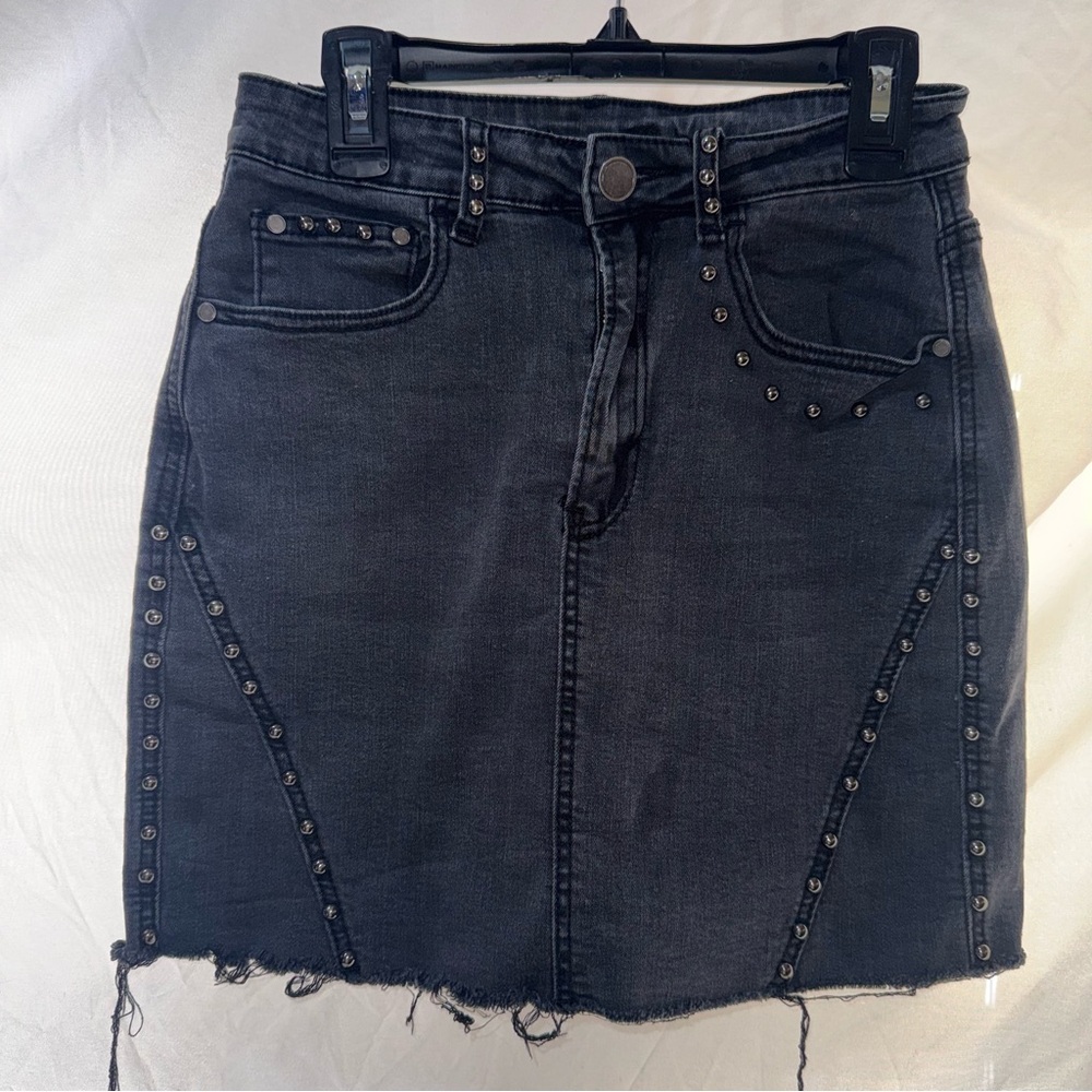 Forever 21 Black Stud-Trim Denim Mini Skirt